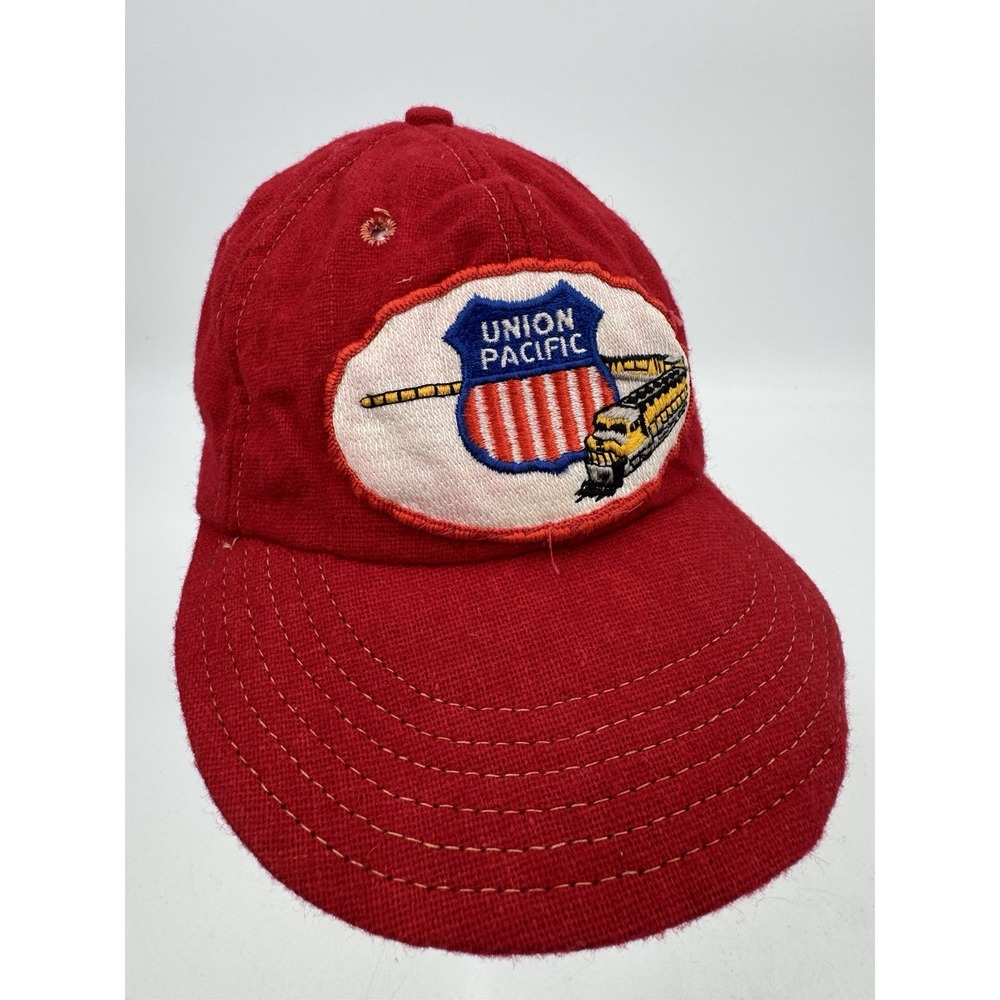 Vintage Union Pacific Patch Hat Cap Flex Fit Fitted Full Fabric‎ Bill Damage